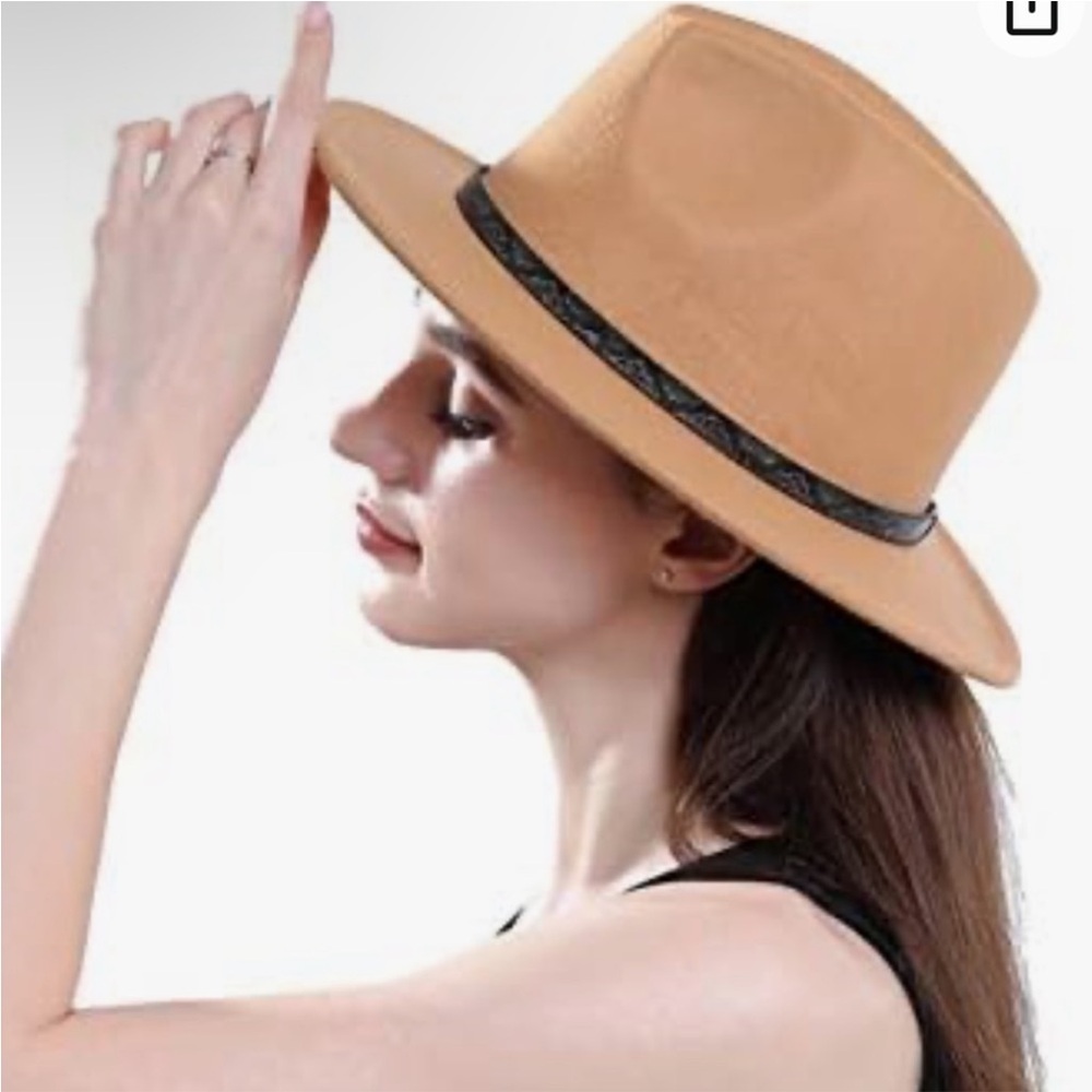 Unisex Wide Brim Fedora Hat One Size Fits Most in Beige GUC